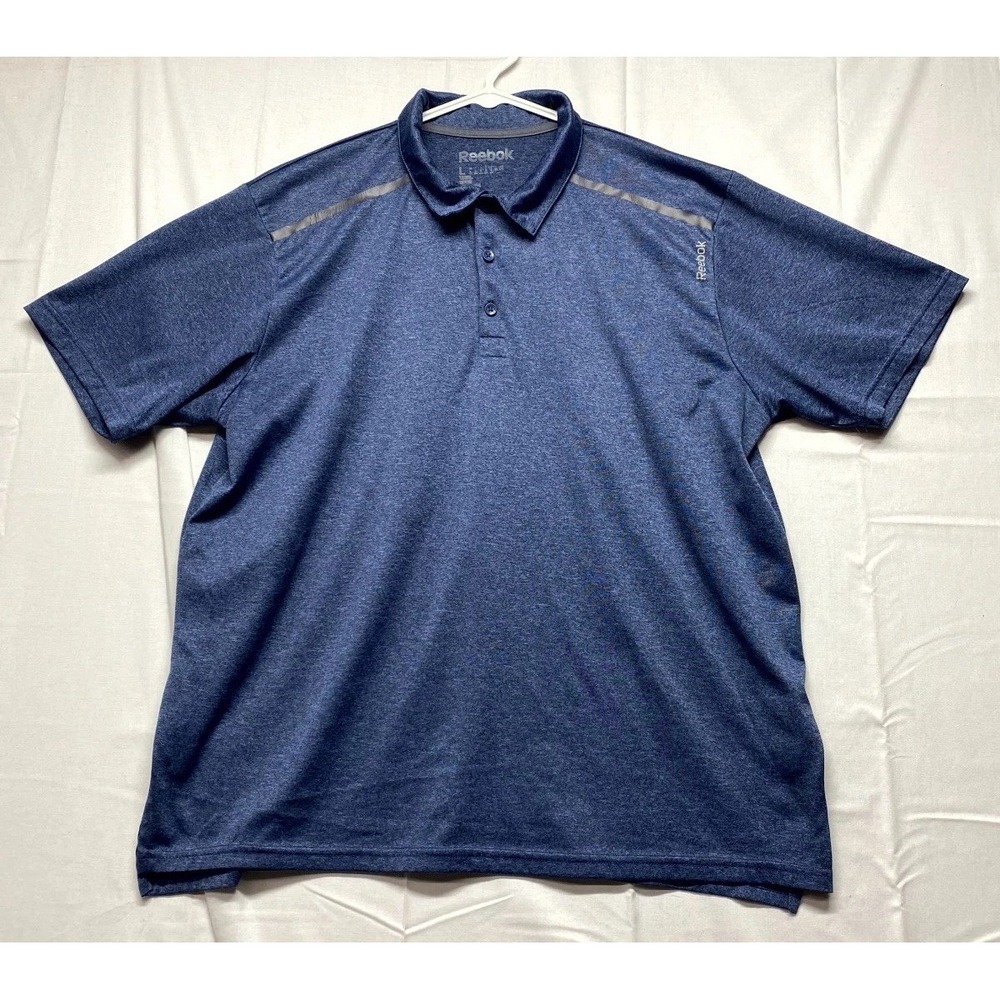 Reebok Polo Shirt Mens Large Navy Blue Golf Tennis Performance Short Sleeve